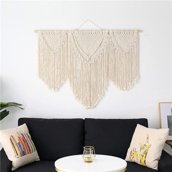 Large Macrame Wall Hanging Boho Woven Art Wide Macrame Wall Decor, 43"x32" - Picture 3 of 6